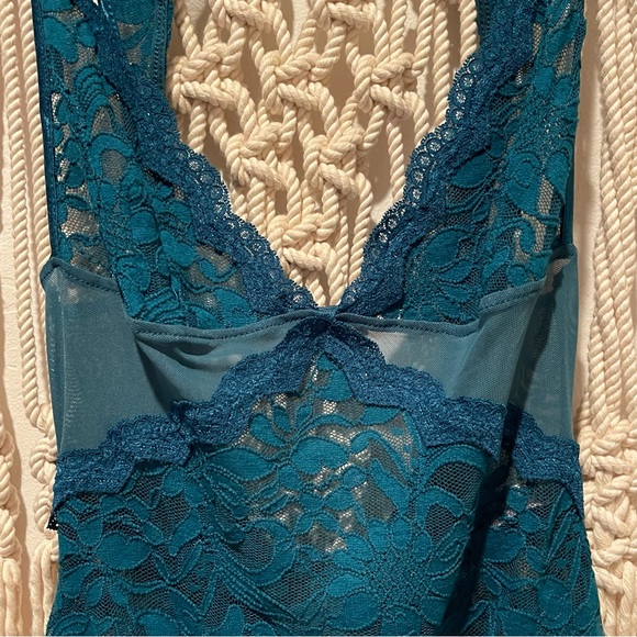 NWOT Free People SM Green Teal ‘Speed Date Lace Bodysuit’ Boho Festival Lingerie - Picture 4 of 10